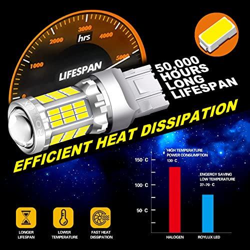 Roylux 2023 Newest Super Bright 7443 7440 T20 Led Bulbs Replacement For Back Up Reverse Lights Brake Tail Parking Lights, 300% Brighter Than Halogen, Xenon White #TOP5