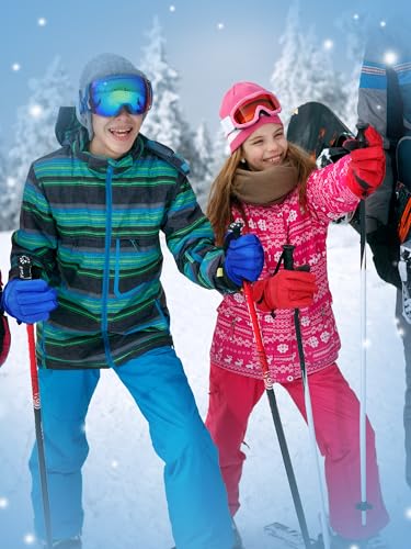 Image of SATINIOR 2 Pairs Kids Waterproof Winter Snow Gloves Ski Gloves for Boy Girl Outdoor Warm Thickening Snowboard