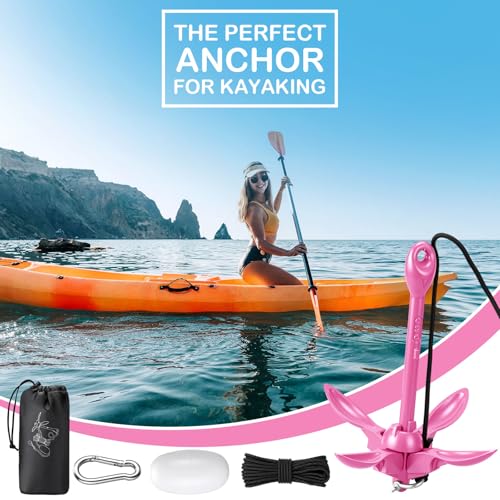 Image of MorningRo 1 Pack 1.5 /3.5 lb Marine Kayak Anchor Kit with 40ft Rope and Buoy Folding Grapnel Boat Anchor Kit Kayak Fishing Accessories for Small Boats, Canoe, SUP Paddle Boards