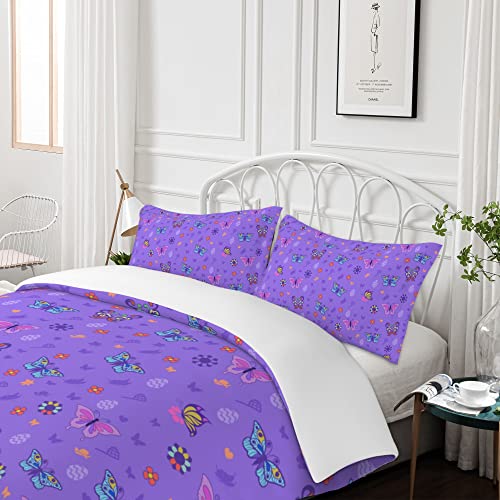 Owl Queen Butterfly Duvet Cover Set Twin Size Boys Butterflies Cute Cartoon Butterfly Bedding Set With 2 Pillowcase 100% Polyester Duvet Cover With Zipper Closure Corner Ties #TOP2