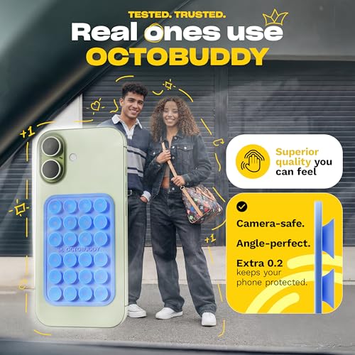 Image of OCTOBUDDY Classic - Silicone Suction Phone Case Adhesive Mount - Hands-Free, Strong Grip Holder for Selfies & Videos - iPhone & Android Compatible - 2.25″ x 3.25″, RED