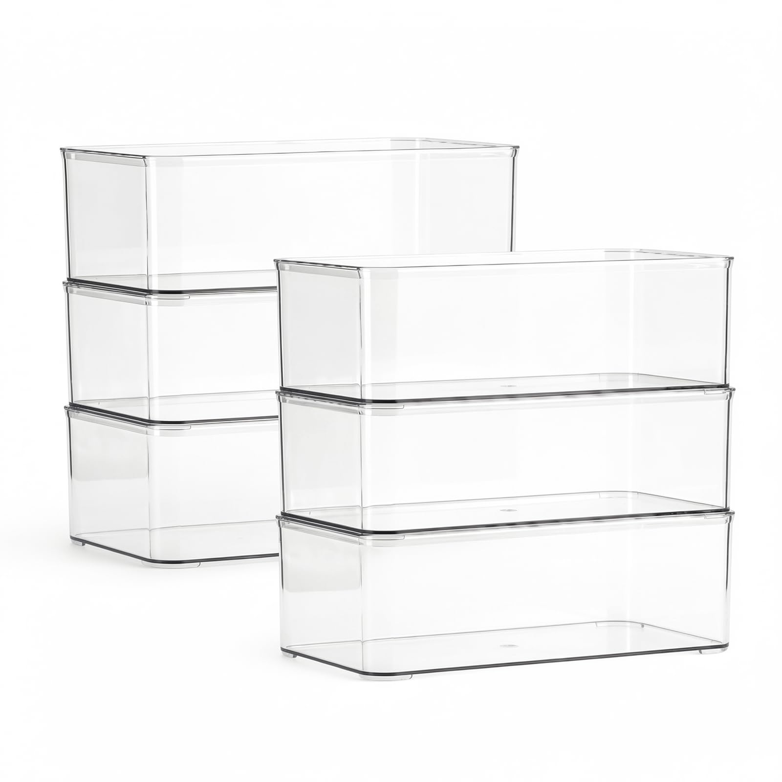 Viviendo Stackable Storage Boxes Set of 6, Clear PET Open Storage Bins, Nestable Pantry & Fridge Organiser Baskets, 23.9 x 11.8 x 7.9 cm