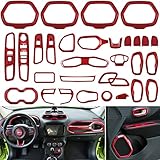 31 PCs Car Interior Accessories Trim - Air Conditioning Vent Decoration & Door Speaker & Water Cup Holder & Headlight Switch & Window Lift Button Covers Fit for Jeep Renegade 2015-2021 (Red)