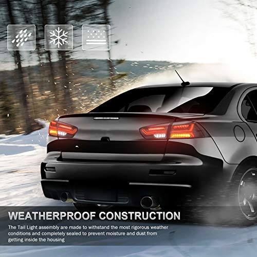 Mostplus Updated Smoked Led Tail Lights Rear Lamp Compatible For Mitsubishi Lancer Evo 2008-2020 W/Amber Seqential Light (Smoked Tinted) #TOP5