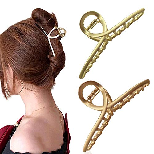 4.5 Inch Large Metal Hair Clips, 2 PCS Big Non-Slip Metal Hair Clips Accessories for Women, Silver Strong Metal Jaw Hair Clip for Thick Hair, Half Bun Hairpins. (Bright gold + matte gold)
