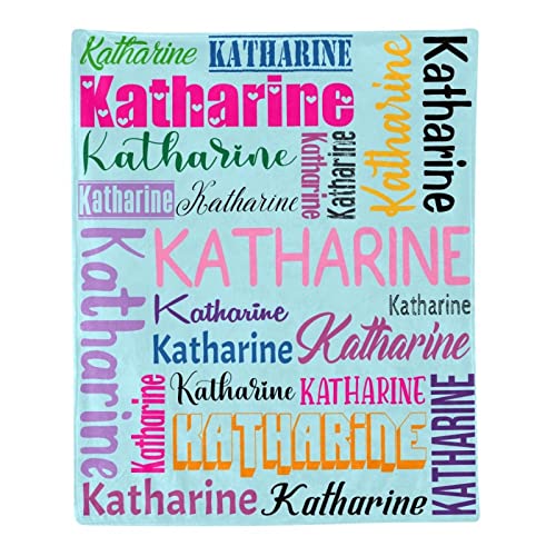 Personalized Blanket for Kids Adults Personalized Name Blanket Custom Blanket with Name Personalized Gifts for Christmas Birthday Valentines Day Mothers Fathers Day (Light Blue&Colorful, 60"x80")
