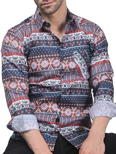 Image of TryBuy Men's Trendy Linen Casual Printed Full Sleeves Shirt