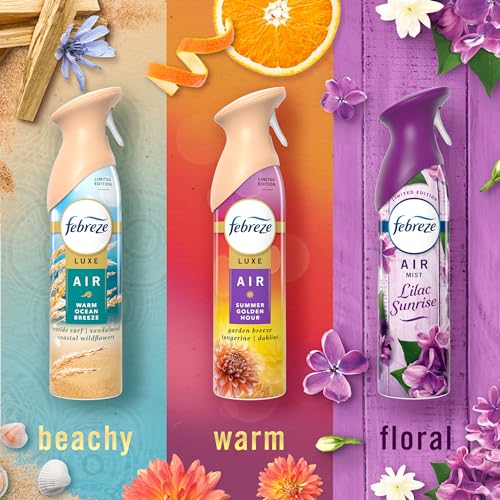 Febreze Air Mist, Air Freshener, Odor Fighting Room Spray, Deodorizer for Home Bathroom Kitchen Office Apartment, Lilac Sunrise, Warm Ocean Breeze, Summer Golden Hour Variety Pack, 8.1oz (Pack of 3) - Image 5