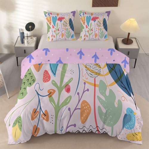 PNHCL Parure de Lit Monstera Floral Enfant Ado, Douce et Respirante Housse de Couette 200x200, Linge de Lit Cerf Mignon Reversible avec Fermeture Éclair, 2...