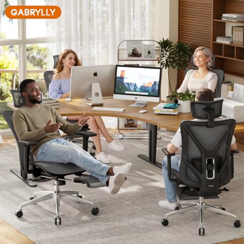 Image of GABRYLLY Ergonomic Office Chair with Adjustable Lumbar Support, 3D Armrests & Headrest, 135 Reclining Chair with Footrest & Large Steel Base,300LBS Swivel Desk Chair - GYMN01-DG