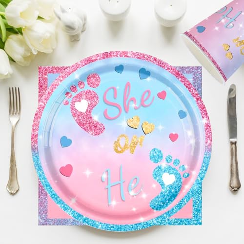 Fuwraixis Gender Reveal Partygeschirr - 61-teiliges Set Für 20 Personen