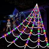 Halloween Decorations Spider Webs Lights: 200 Purple & Orange & Green LED Halloween Lights Decor Outdoor, 17.4Ft Giant Spiderweb with 8 Lighting Modes Waterproof & Timer, Halloween Decorations Outside