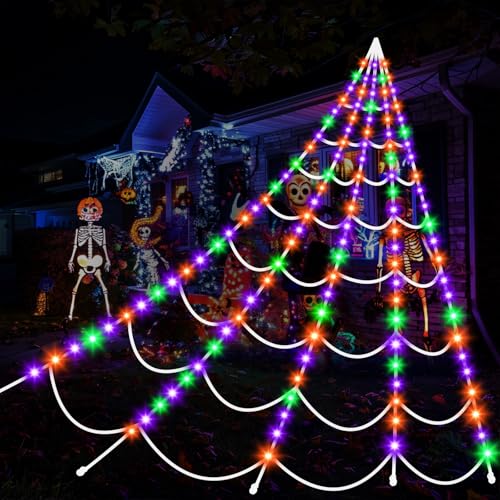 Halloween Decorations Spider Webs Lights: 200 Purple & Orange &