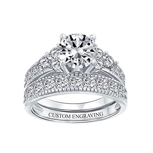 Bague fiançailles solitaire 3CT anti-allergie argent plaqué or 14K