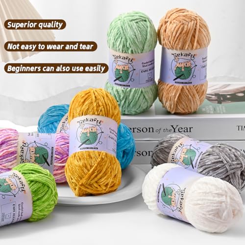 Image of 3 Pack of 300g (590yds) Fuzzy Chenille Yarn for Crocheting,Fluffy Amigurumi Crochet Yarn for DIY Craft /Hat /Clothes, Soft Velvet Baby Blanket Yarns(3 Light Green)