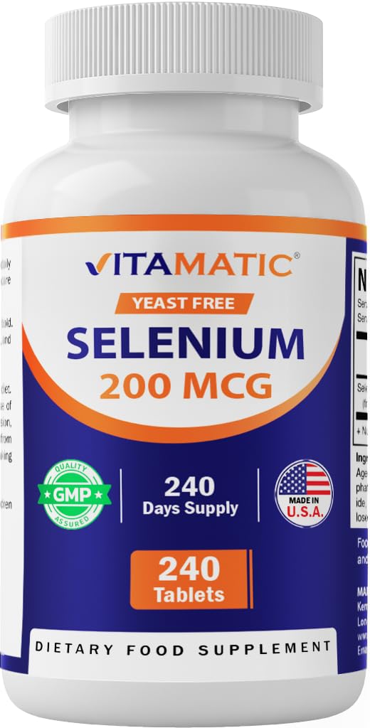 VitamaticYeast Free Selenium 200mcg as Selenomethionine Supplement Essential Trace Mineral with Superior Absorption 240 Tablets