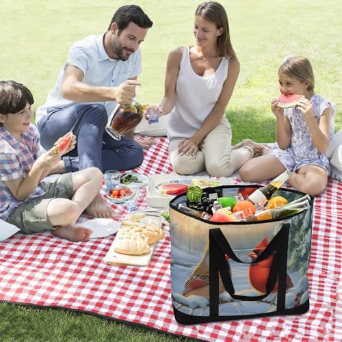 Large Insulated Tote Bag Retro Birds Snow for Grocery Shopping Reusable Tote Bags for Women Men, Cooler Bag with Zippered Top & Handles for Beach Picnic Travel3