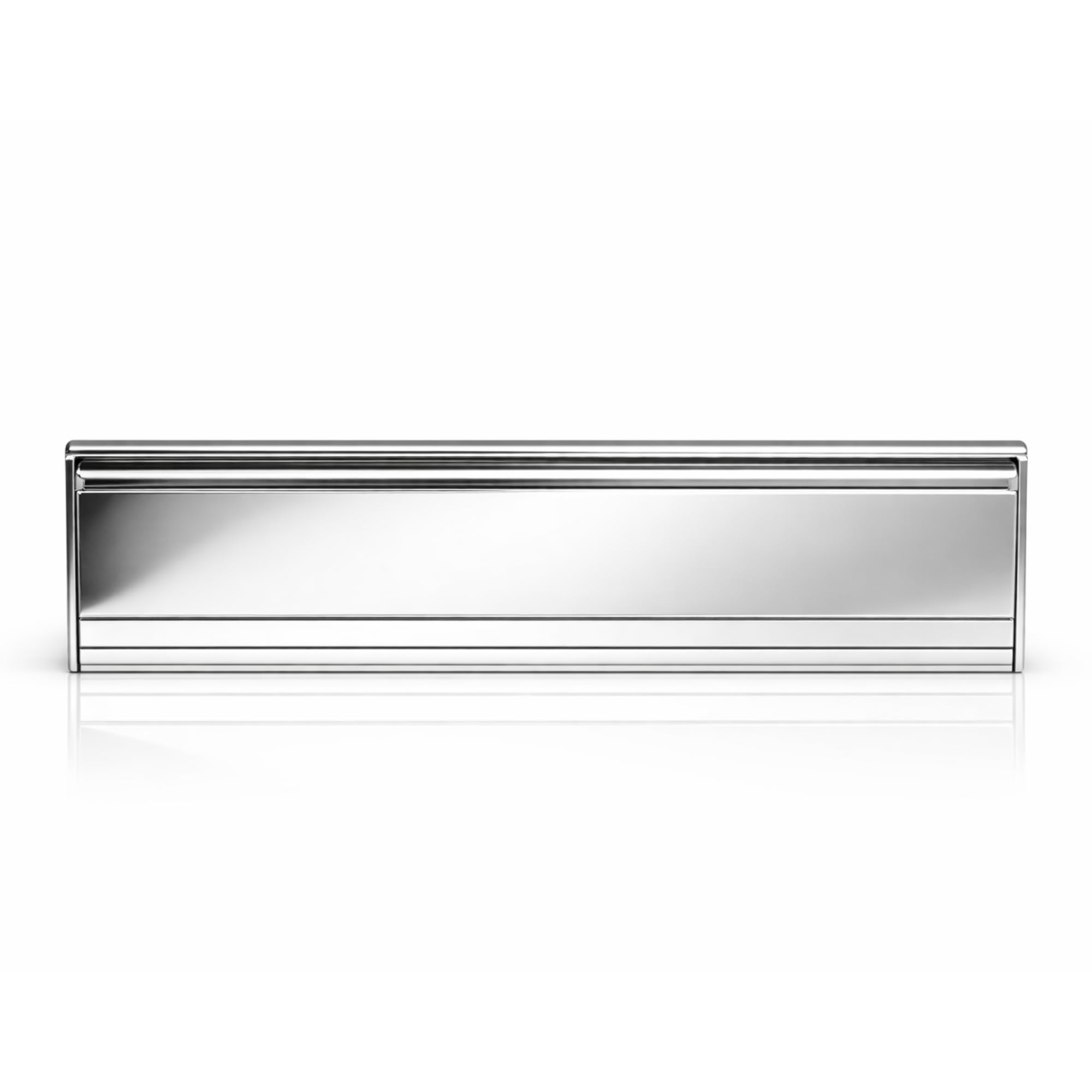 Firemongery 12" Letter Box for Front Door, Aluminium FD30 Fire Rated Letterplate Replacement for 44mm Timber Doors, Dual Flap Letter Box Flap with Intumescent Lining, Polished Silver
