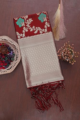 Image of DEVANGI Women's Woven Jacquard Banarasi Silk Printed Dupatta /Chunni with Meena Work, Width 1 Meter, Length 2.5 Meter