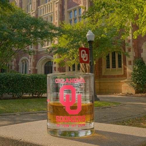 Image of Greenline Goods University of Oklahoma Sooners Whiskey Glasses Set of 2, 10 oz Rocks Glasses with Full-Color Logo & Campus Map - Officially Licensed Bourbon Glass Gift for Alumni & Fans