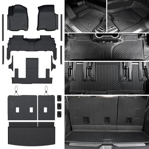 JOULARISE Floor Mats Set for 2021-2025 2026 Chevrolet Chevy Tahoe/GMC Yukon/Cadillac Escalade 7 Seat Bucket Seat Accessories All Weather TPE Cargo Mat Liner Backrest Mat Door Sill Protectors