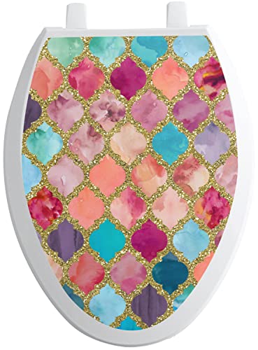 YouCustomizeIt Glitter Moroccan Watercolor Toilet Seat Decal - Elongated