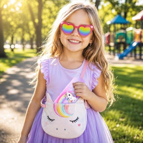 Image of Kids Sunglasses Girls Unicorn Heart Eyeglasses UV Protection Toddler Sunglasses with Sunglass Case for Party Beach