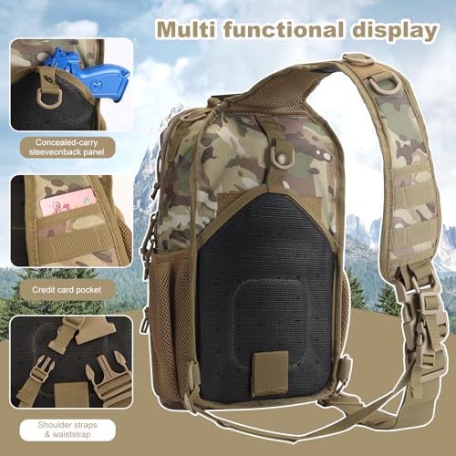 Image of Rover Sling Pack Tactical Shoulder Sling Bag Backpack with Bottle Holder Crossbody Chest Bag, Camouflage