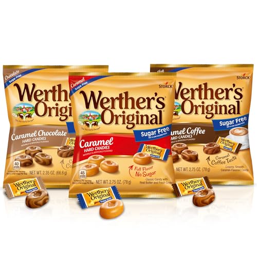 Werther's Original Sugar Free Hard Candy Variety Pack 3 | Caramel Original, Coffee, and Chocolate Flavors | Individually Wrapped Zero Sugar Snacks | Perfect for Party Favor, Thank You & Holiday Gift Bag