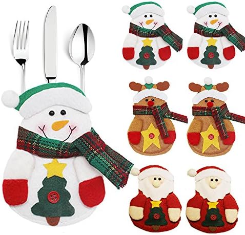 6pcs Luckyland Christmas Silverware Flatware Holders Pockets Santa Snowman Elk Dinner Table Decoration