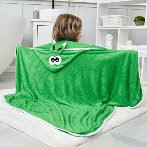 Image of HIPHOP PANDA Ultra Soft Hooded Baby Towel - 2-Layer Thick 500GSM Absorbent | Rayon Made from Bamboo, Hooded Bath Towel for Newborn, Infant, Toddler, Baby Registry - Dinosaur, 37.5x37.5 In