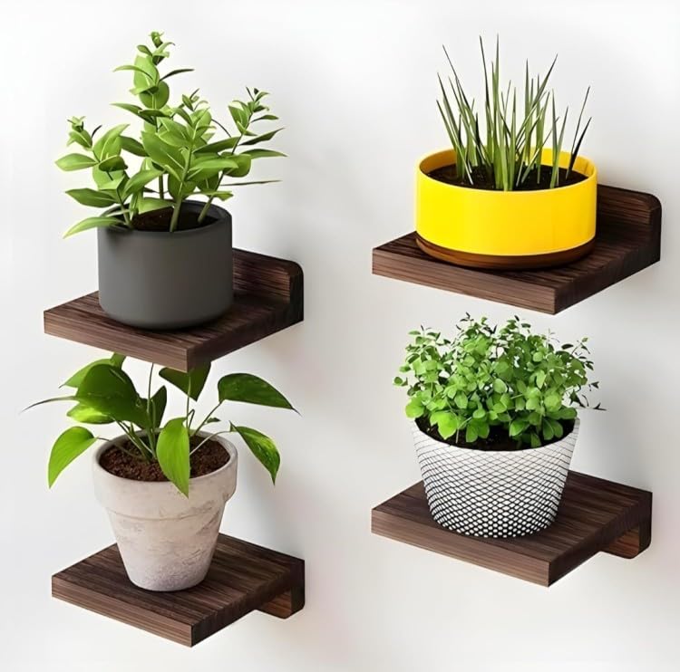Mkscrafto 4 wall mounted square wooden flower pot stand color brown size 5*5 inch height 3 inch home decor item-image-3
