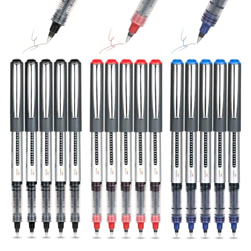 Bolígrafo de Tinta Líquida 0.5mm, 15 Boligrafos Gel, Rollerball Boligrafos de Tinta, Bolis Gel para Escribir, Tomar Notas, Dibujar, Material Escolar de Oficina (Rojo Azul Negro)