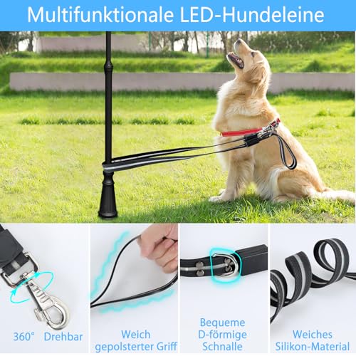 Aisuowa LED Hundeleine für Hunde, 12 Beleuchtungsmodi Reflektierend Leine Hund, 1,5 m, USB Aufladbar Leuchtend Wasserdicht Hundeleinen, Geeignet für Große, Mittelgroße und Kleine Haustiere Licht