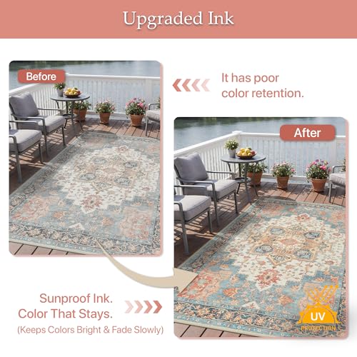 GENIMO Indoor Outdoor Rug, Washable for Patio and Deck, Peach Blue, 6x9 by GENIMO - Used condition - Image 4