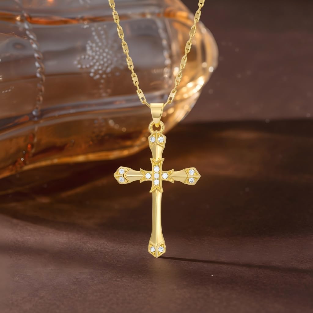 Gold Cross Necklace for Women - Vintage 14K Gold Cross Pendant with Cubic Zirconia Dainty Religious Jewelry Gift for Mom Wife - Image 3