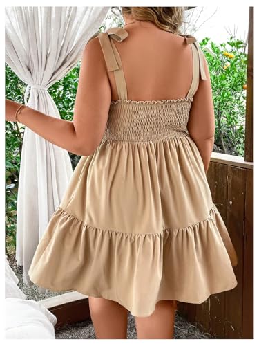 Image of Floerns Women's Plus Size Summer Knot Tie Shoulder Ruffle Straps Flounce Flowy Smocked Sundress Shorts Dress
