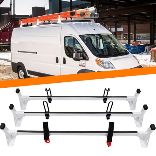 Image of Steel Cargo Van Roof Ladder Rack Fit for RAM ProMaster 2013-2026 White 3 Bars