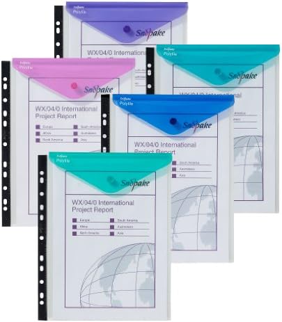 Snopake A4 High Capacity Polyfile RingBinder Popper Wallet, Portrait  Clear with Electra Assorted Flap [Pack of 5] Ref: 15695