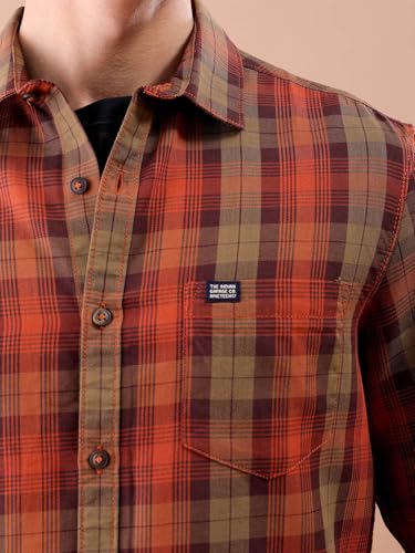 Image of The Indian Garage Co Men Regular Fit Checkered Full Sleeves Cutaway Collar Casual Shirt