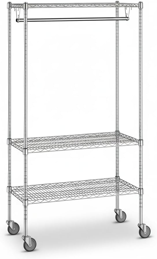 18" x 72" x 70" NSF Chrome Clothes Rack with Wheels, Heavy Duty Garment and Coat Shelf Organizer