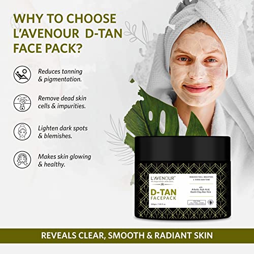 Image of L'avenour D-Tan Face Pack with Aloe Vera, Kaolin Clay, Arbutin | Removes Tan, Brightens & Evens Skin Tone | For All Skin Types - 200gm