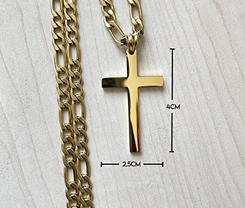 Image of 14K Gold Figaro link Chain Cross Pendant Necklace Gold filled Clasp for Men,Husband, boys, Teens Thin for Charms Miami Cuban Link Diamond Cut Fashion jewelry