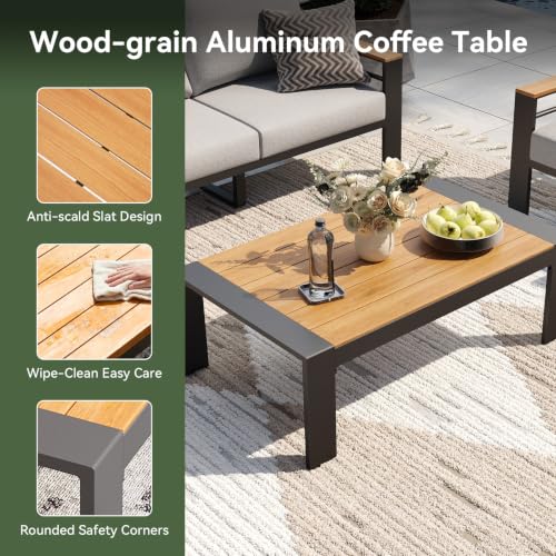 Image of Aoxun Aluminum Patio Furniture Set with Swivel Chairs & Fire Pit Table | All Weather Outdoor Sectional with Washable 5 inch Thick Olifen Cushion, Patio Conversation Sets with Coffee Table, 7-Seat