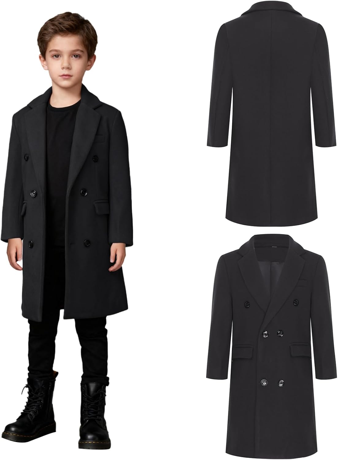 YiZYiF Boys Double Breasted Peacoat Notched Lapel Collar Wool Blend Long Dress Coat with Pockets