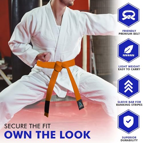 Antares Athletics BJJ Belt for Men & Women Brazilian Jiu Jitsu Belt with Ranking Stripes Sleeve Bar Kids Jiu Jitsu Gi Belt (Orange, A3)