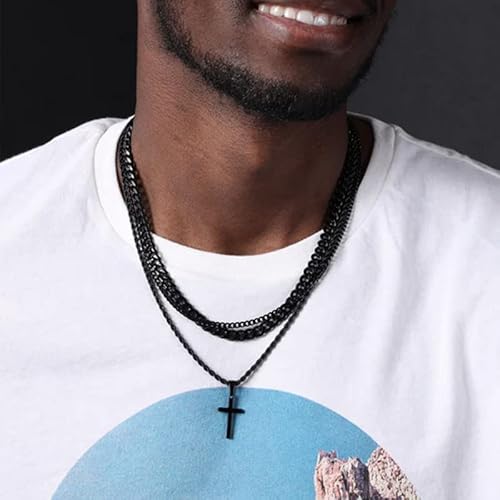 image for ChainsHouse Mens Cuban Link Chain, Black Miami Cuban Chain Necklace fo