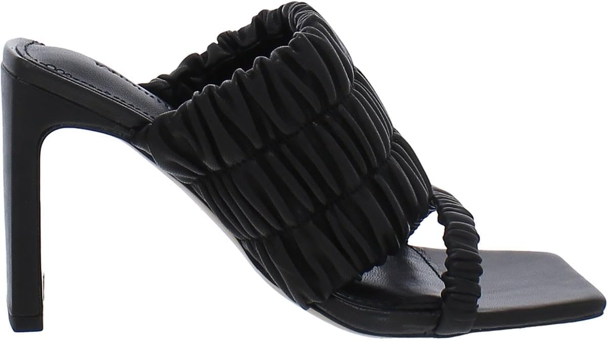 JONATHAN SIMKHAI Womens Black Padded Ruched Felix Square Toe Block Heel Slip On Leather Heeled Sandal 39 - Image 2