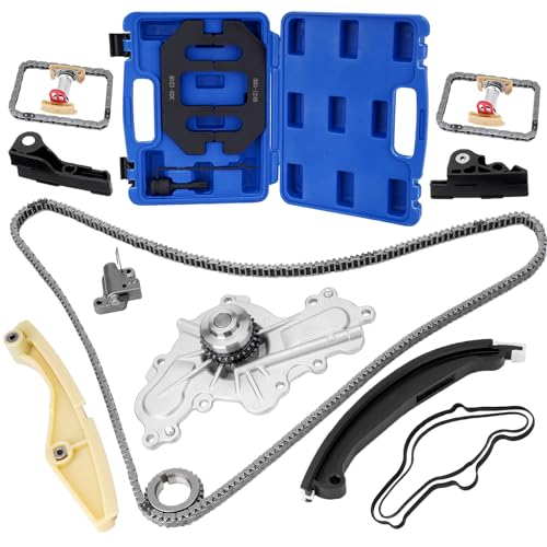 Timing Chain Kit w/Water Pump + Tool kit with camshaft holding and timing alignment tools Compatible with 2011-2019 Ford Explorer/Edge/Taurus/Mustang/Flex 3.5L 3.7L V6 Replace# BL3Z-6268-A, 303-1248