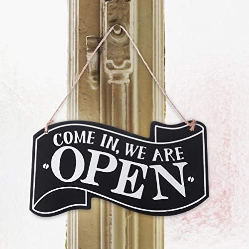 VOSAREA Wooden Open and Closed Two Sided Sign with Rope for Hanging Vintage Business Sign (Black)